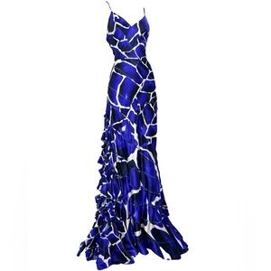 Roberto Cavalli Blue and White Silk Maxi Dress